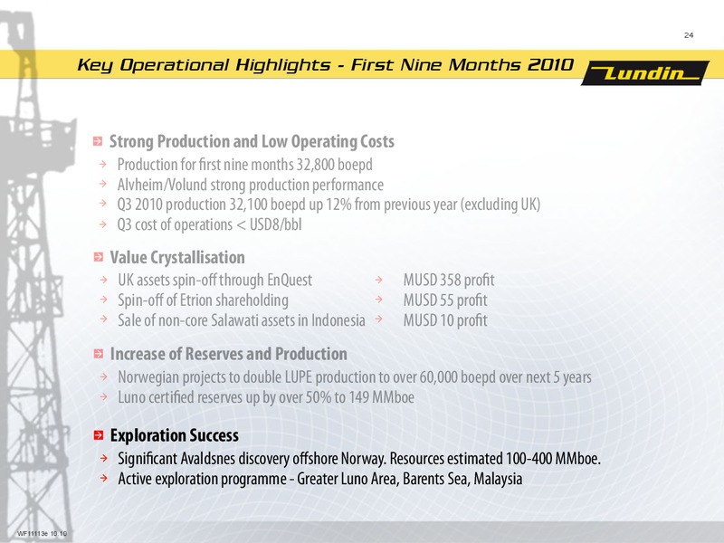 First Nine Months 2010 – Lundin Petroleum – slide 23