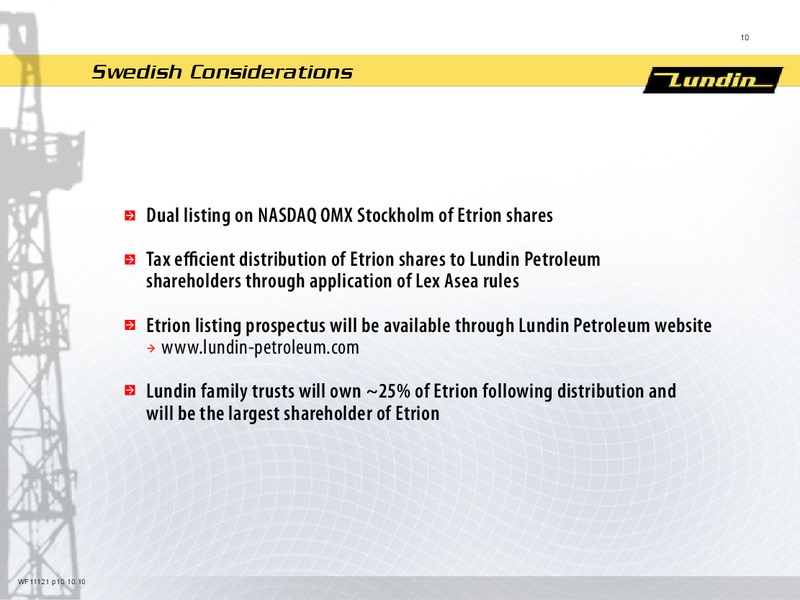 Distribution of Lundin Petroleum Shares – Lundin Petroleum – slide 10