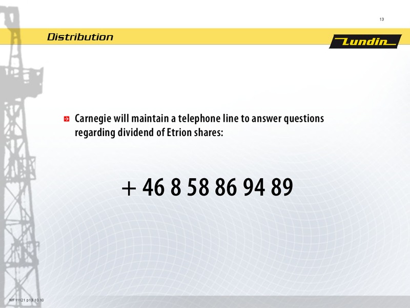 Distribution of Lundin Petroleum Shares – Lundin Petroleum – slide 13