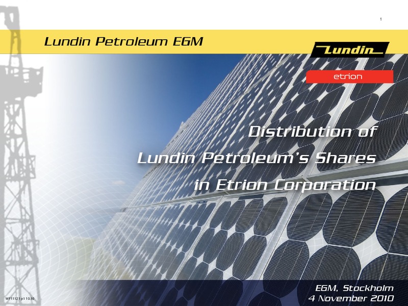 INVESTOR PRESENTATION – Lundin Petroleum – slide 1