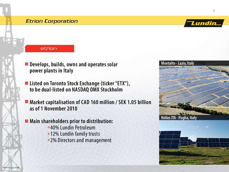 INVESTOR PRESENTATION – Lundin Petroleum – slide 2