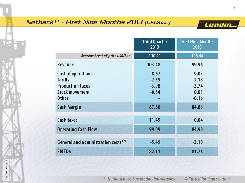 FINANCIAL PRESENTATION – Lundin Petroleum – slide 7