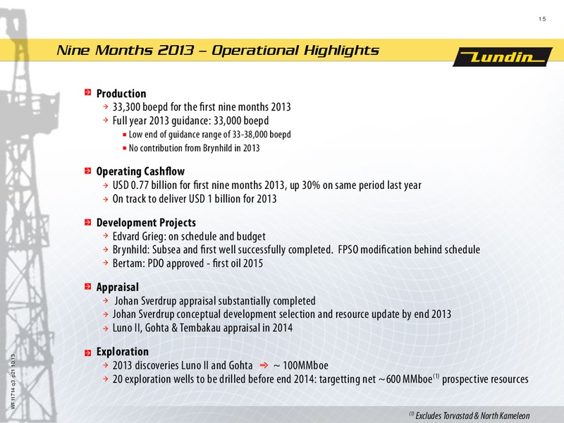 Q3 2013 EARNINGS CALL – Lundin Petroleum – slide 15