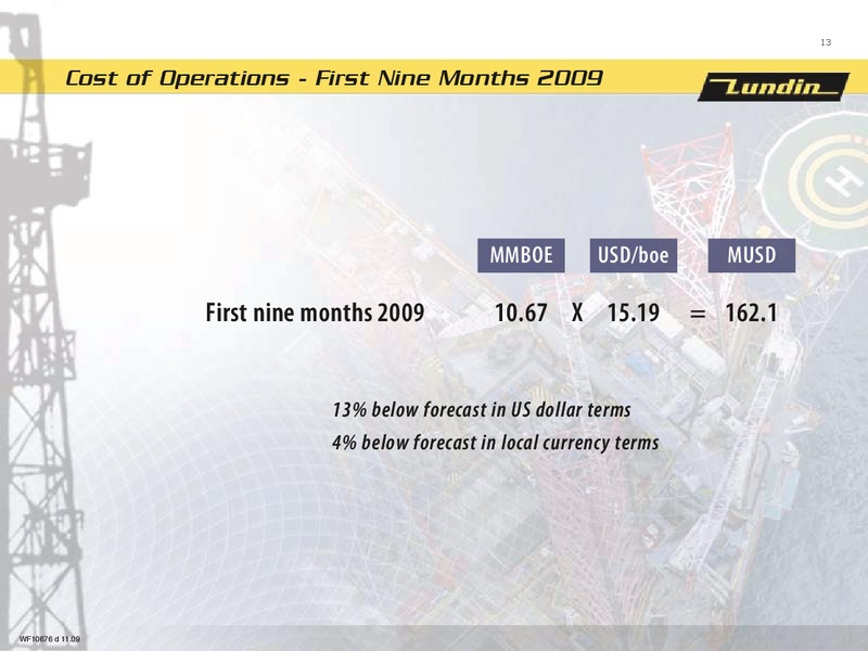 FINANCIAL PRESENTATION   FIRST NINE MONTHS 2009 – Lundin Petroleum – slide 12