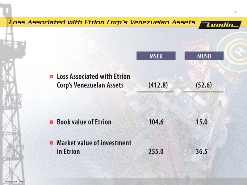 FINANCIAL PRESENTATION   FIRST NINE MONTHS 2009 – Lundin Petroleum – slide 14