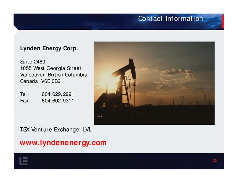 Investor presentation – Lynden Energy Corp. – slide 34