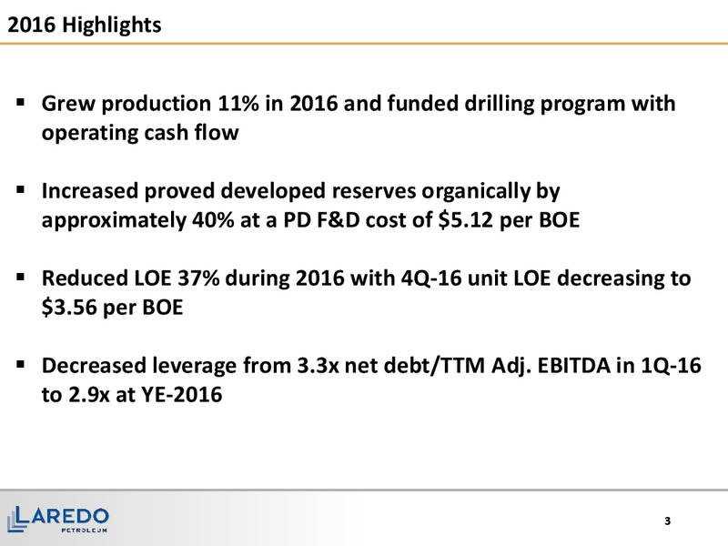 March 2017 Corporate Presentation – Laredo Petroleum Inc. – slide 2