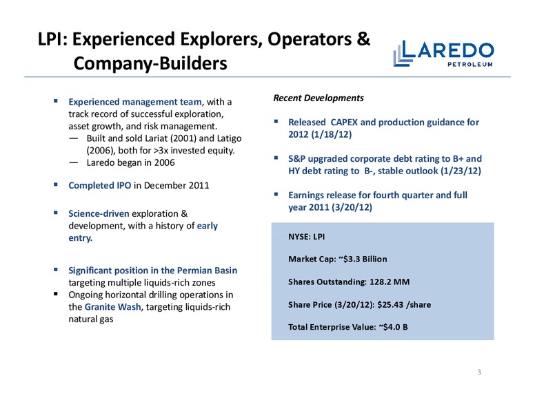 HOWARD WEIL 2012 ENERGY CONFERENCE – Laredo Petroleum Inc. – slide 2