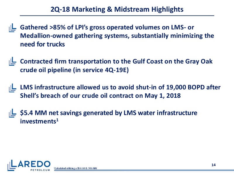 2Q 2018 Earnings Presentation – Laredo Petroleum Inc. – slide 13