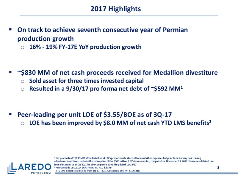 December 2017 Corporate Presentation – Laredo Petroleum Inc. – slide 2