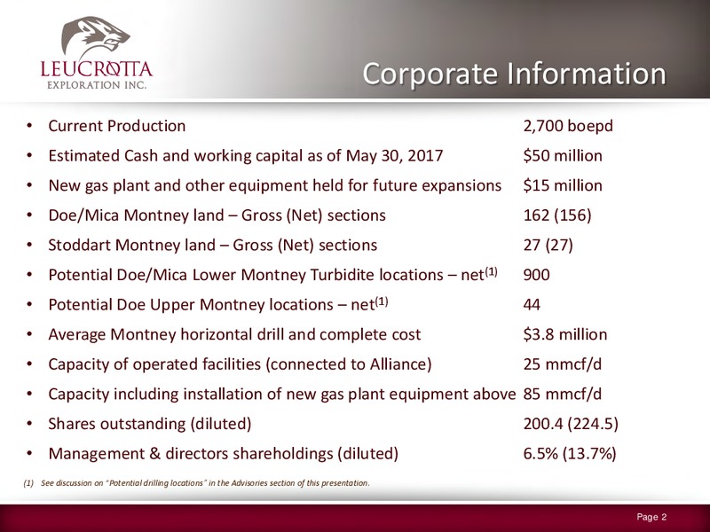May 2017 Corporate Presentation – Leucrotta Exploration Inc. – slide 2