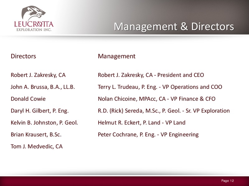 JUNE 2015 CORPORATE PRESENTATION – Leucrotta Exploration Inc. – slide 11