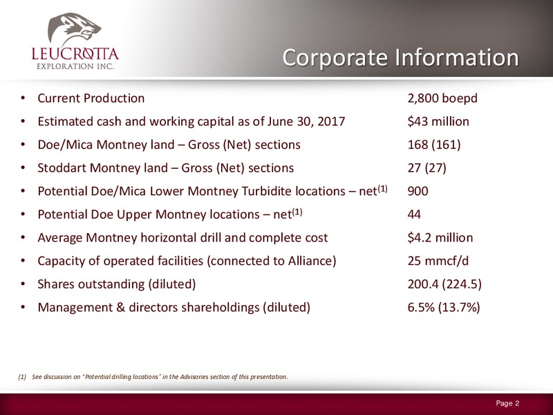 August 2017 Corporate Presentation – Leucrotta Exploration Inc. – slide 2