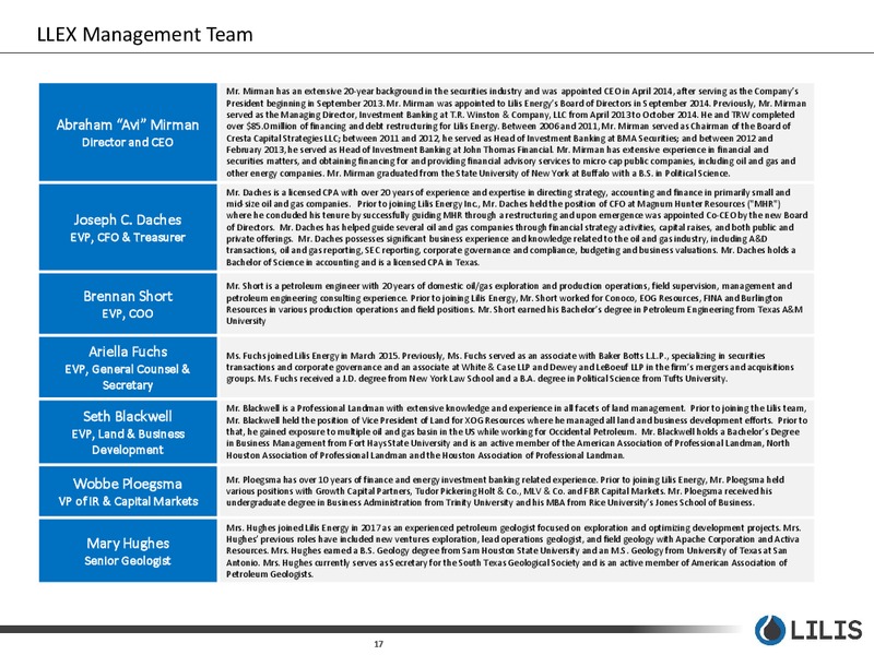 January 2017 Corporate Presentation – Lilis Energy Inc. – slide 15