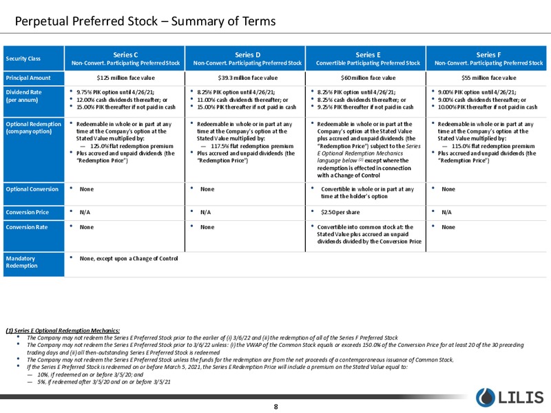 LLEX Recapitalization Summary Presentation – Lilis Energy Inc. – slide 7