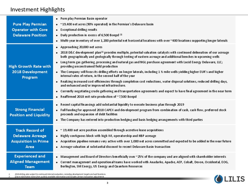 1Q 2018 Earnings Presentation – Lilis Energy Inc. – slide 2