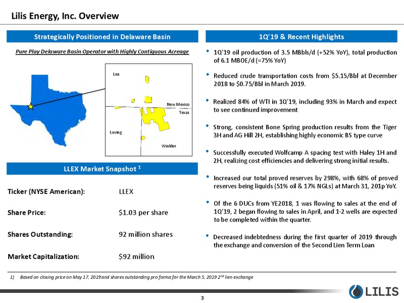 May 2019 Corporate Presentation – Lilis Energy Inc. – slide 2