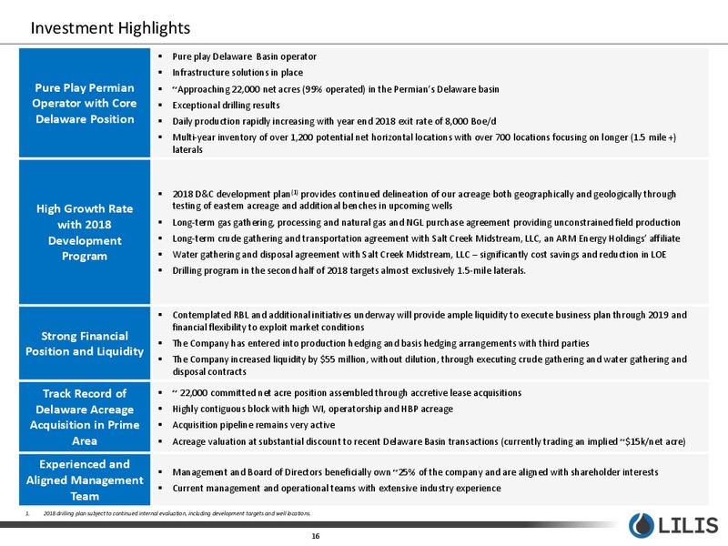 August 2018 Enercom Conference – Lilis Energy Inc. – slide 15