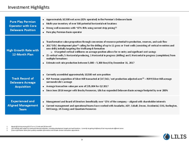 August 2017 Corporate Presentation – Lilis Energy Inc. – slide 2