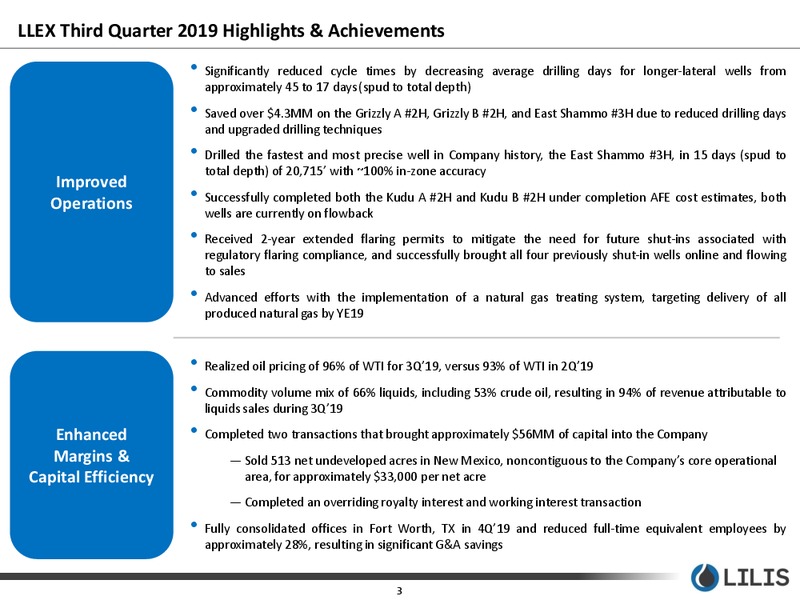 3Q 2019 Earnings Presentation – Lilis Energy Inc. – slide 2