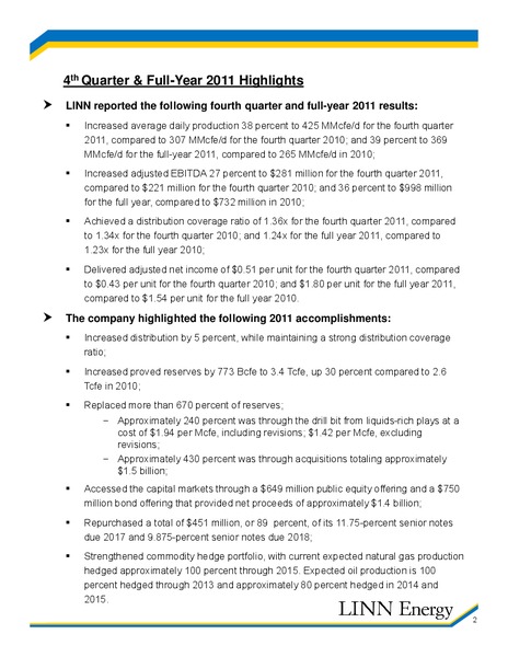 Q4 2011 Earnings Call – Linn Energy, Llc – slide 2