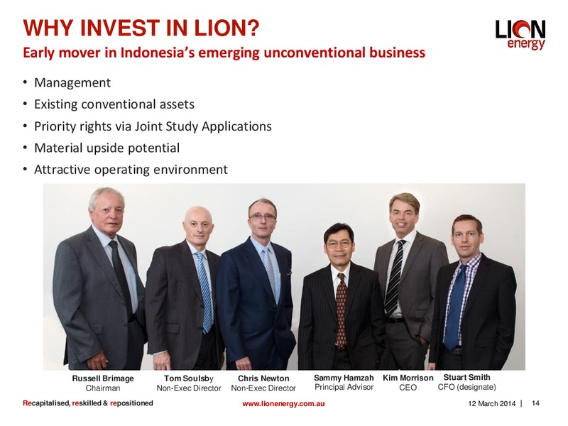 MARCH 2014 INVESTOR PRESENTATION – Lion Energy Ltd. – slide 13