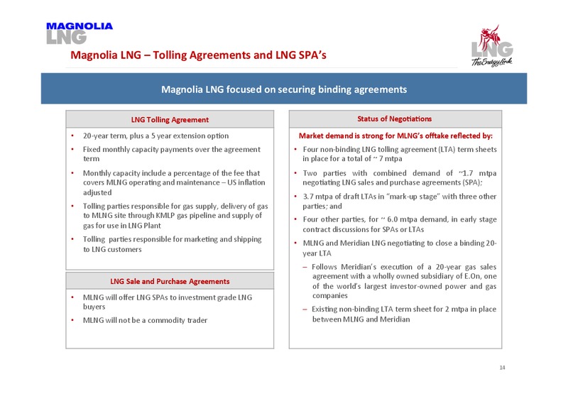 May 2015 Investor Presentation – Liquefied Natural Gas Ltd. – slide 14