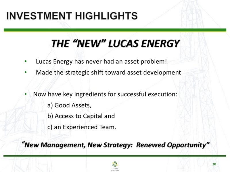 investor presentation – Lucas Energy, Inc. – slide 19