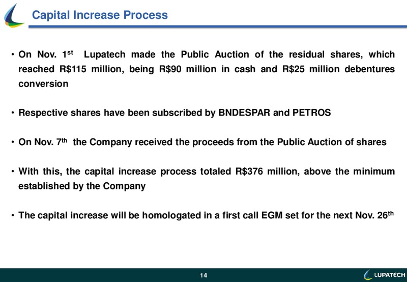 Q3 2012 EARNINGS CALL – Lupatech S.A – slide 14