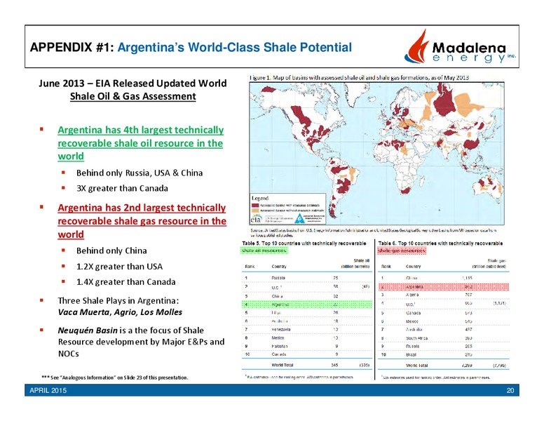 APRIL 2015 CORPORATE PRESENTATION – Madalena Energy Inc. – slide 19