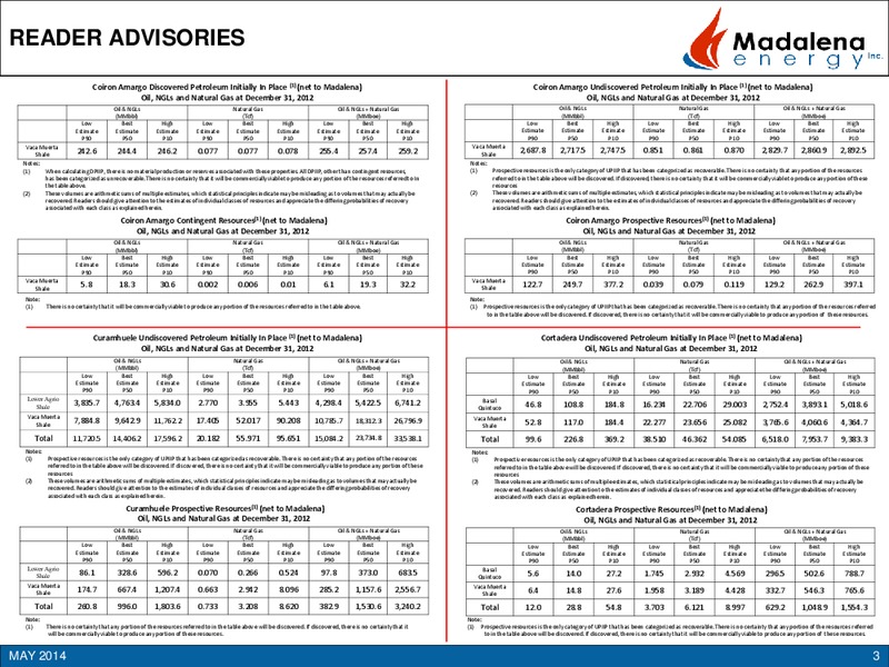 Q1 PRESENTATION 2014 – Madalena Energy Inc. – slide 2