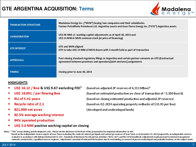 Argentina Acquisition – Madalena Energy Inc. – slide 5