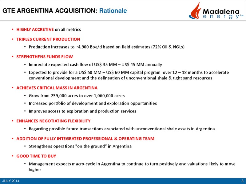 Argentina Acquisition – Madalena Energy Inc. – slide 6