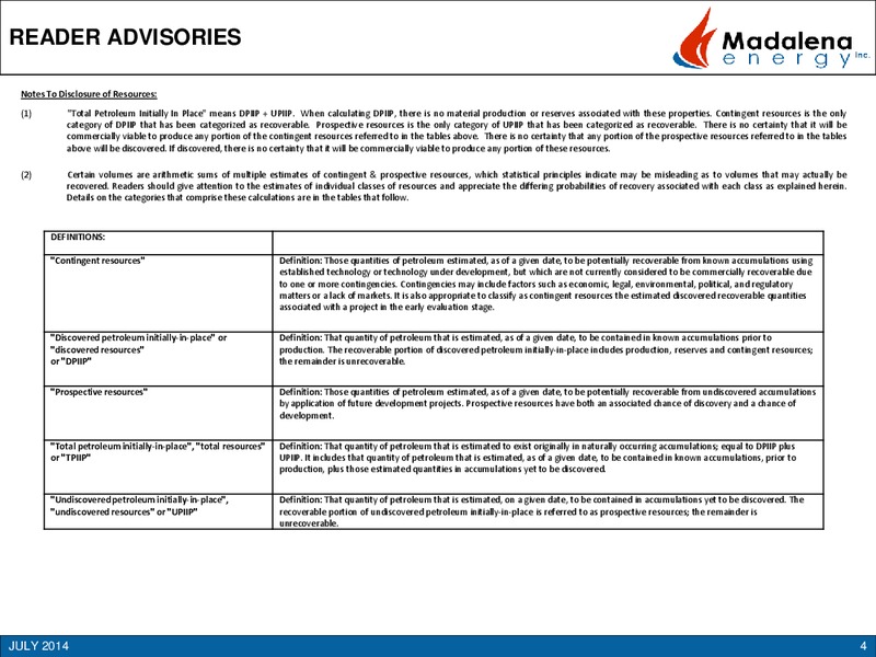 2014 Annual General Meeting Presentation – Madalena Energy Inc. – slide 3