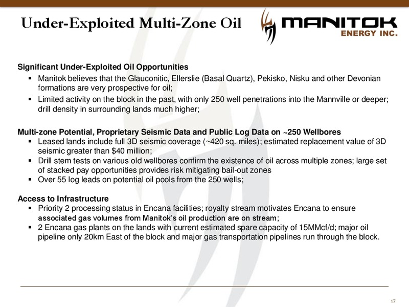 CORPORATE PRESENTATION – Manitok Energy Inc. – slide 15