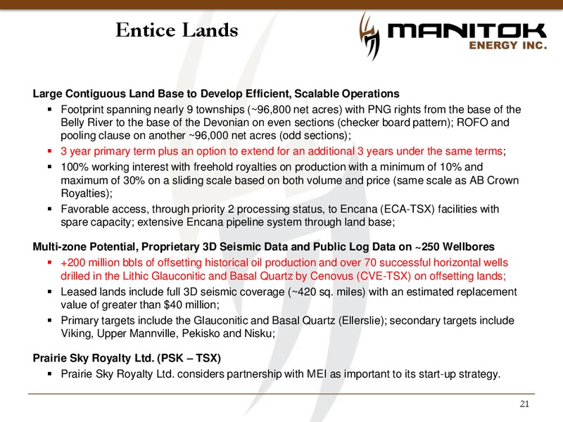FEBRUARY 2015 CORPORATE PRESENTATION – Manitok Energy Inc. – slide 19