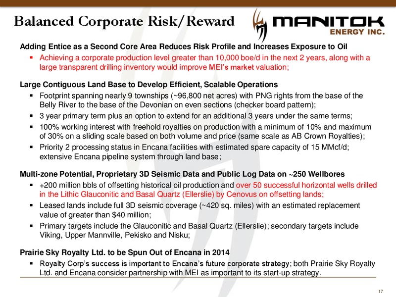 CORPORATE PRESENTATION – Manitok Energy Inc. – slide 15