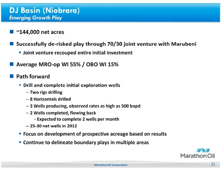 CREDIT SUISSE 2012 ENERGY SUMMIT – Marathon Oil Corp – slide 31
