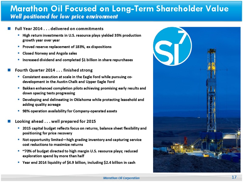 4Q14 Earnings – Marathon Oil Corp – slide 16