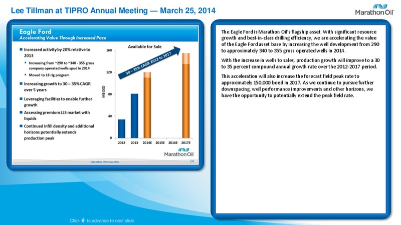 Lee Tillman at Tipro Annual Meeting – Marathon Oil Corp – slide 14