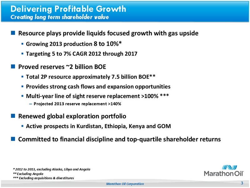 BUSINESS UPDATE – Marathon Oil Corp – slide 2