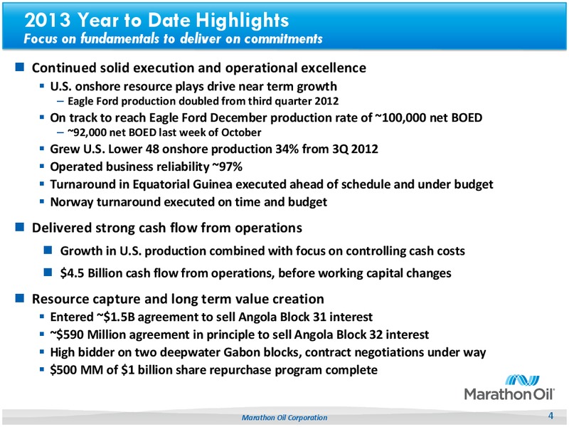 BUSINESS UPDATE – Marathon Oil Corp – slide 3