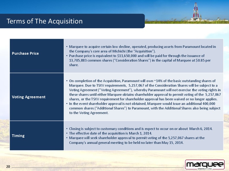 STATEGIC ACQUISITION – Marquee Energy Ltd. – slide 18