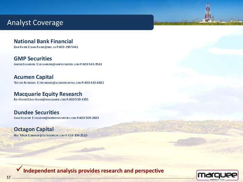 STRATEGIC ACQUISITION – Marquee Energy Ltd. – slide 15