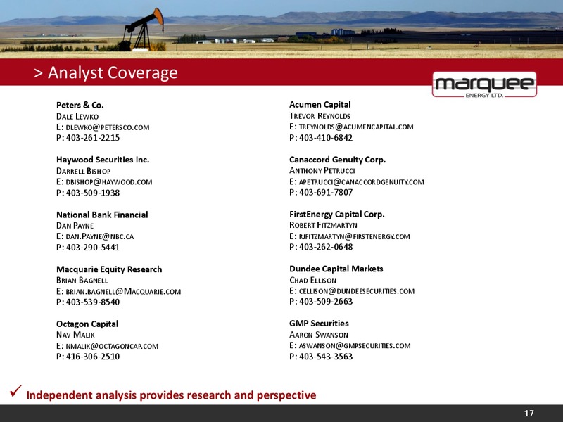 CORPORATE PRESENTATION – Marquee Energy Ltd. – slide 16