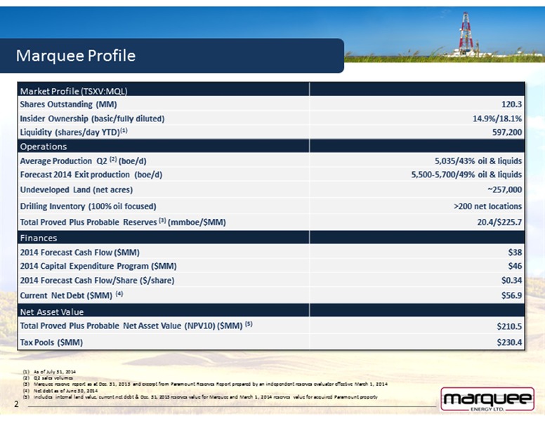PETERS & CO 18TH ANNUAL ENERGY CONFERENCE – Marquee Energy Ltd. – slide 2