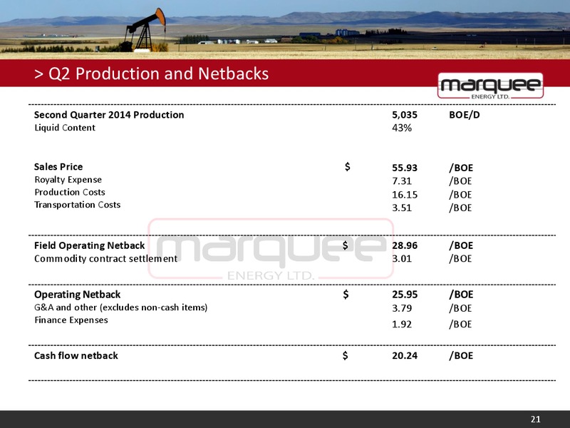 CORPORATE PRESENTATION – Marquee Energy Ltd. – slide 20