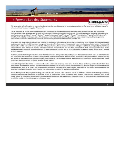 CANACCORD GENUITY 8TH ANNUAL GLOBAL RESOURCES CONFERENCE – Marquee Energy Ltd. – slide 2