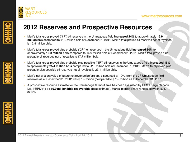 2012 ANNUAL RESULTS – Mart Resources Inc – slide 10