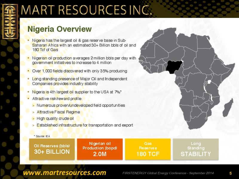 FIRSTENERGY GLOBAL ENERGY CONFERENCE – Mart Resources Inc – slide 4